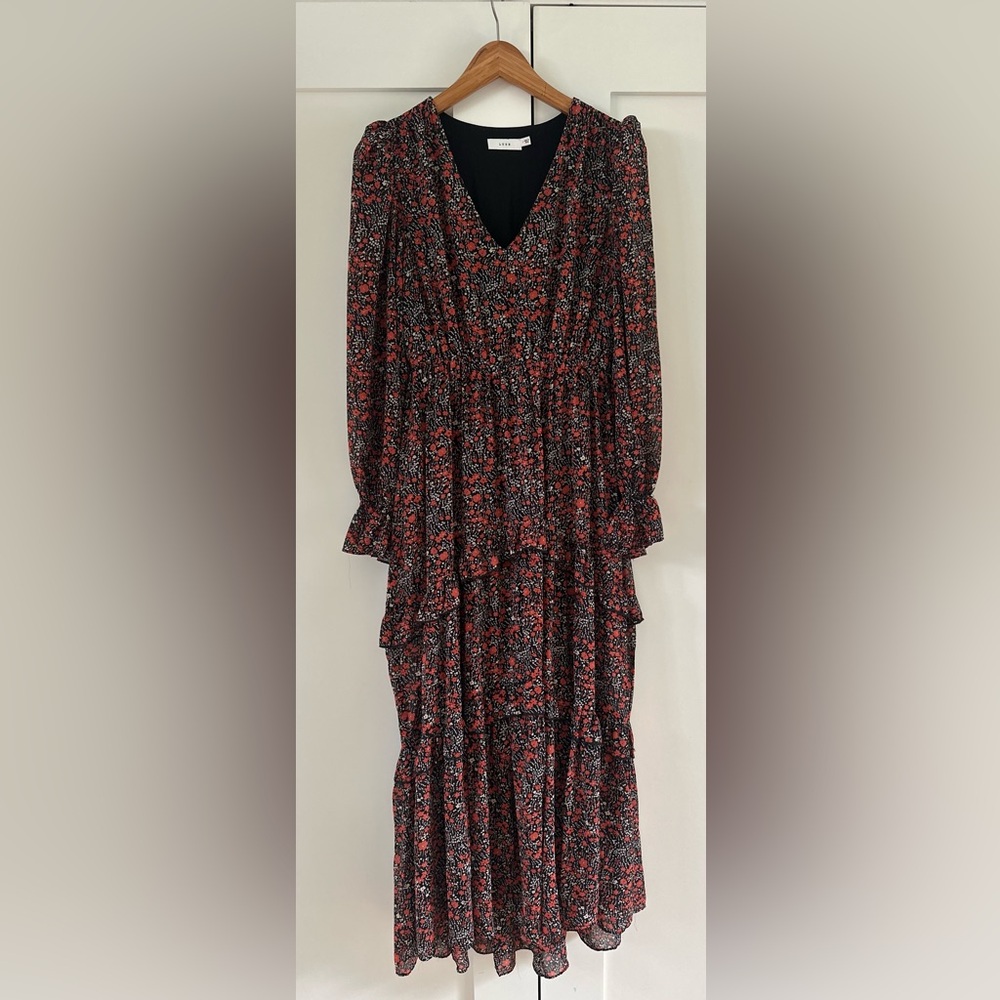 Lush Floral Long Sleeve Dress - Black and Red